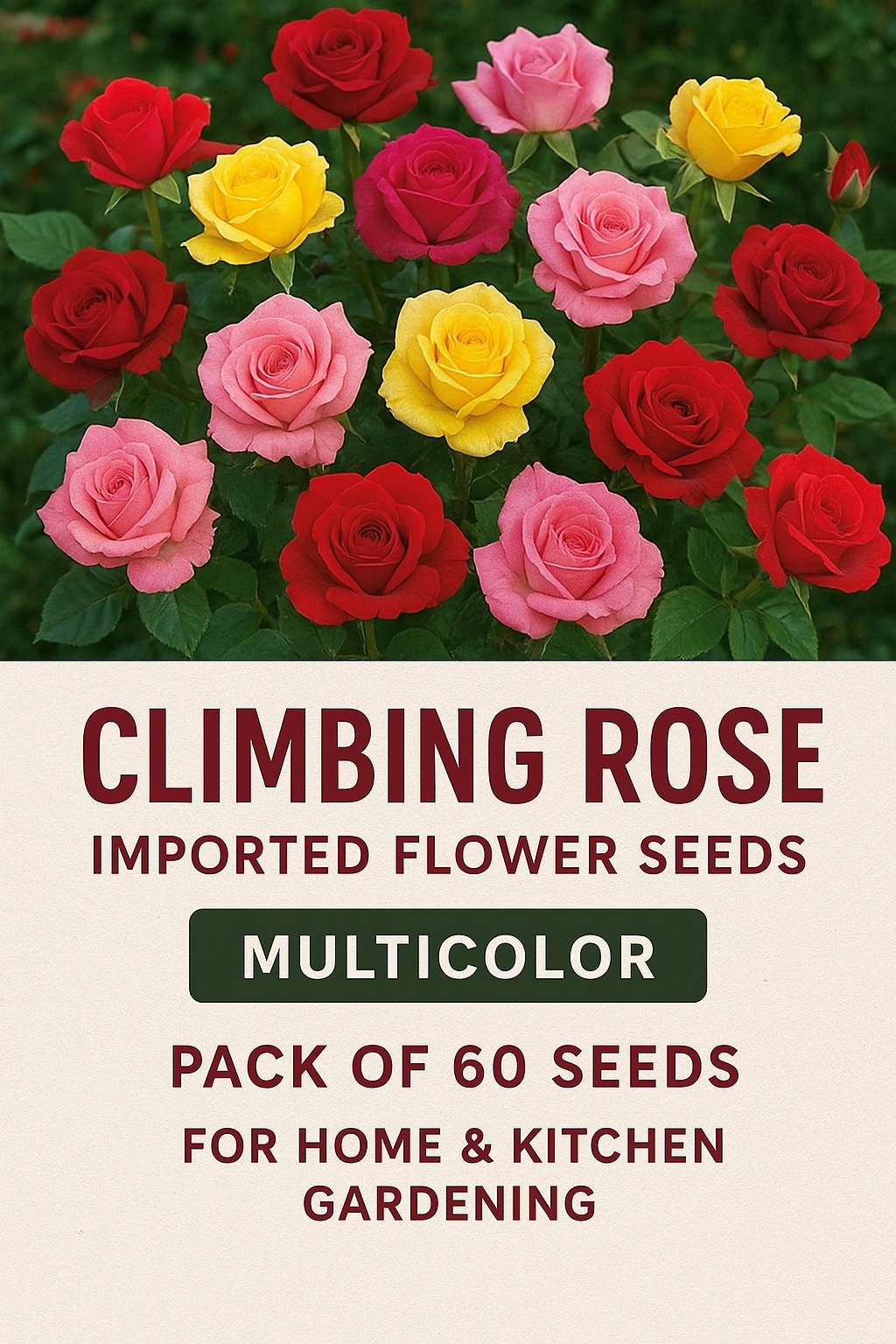 Climbing Rose Imported Flower Seeds – Multicolor Pack of 60 Seeds for Home & Kitchen Gardening - Flower Seeds