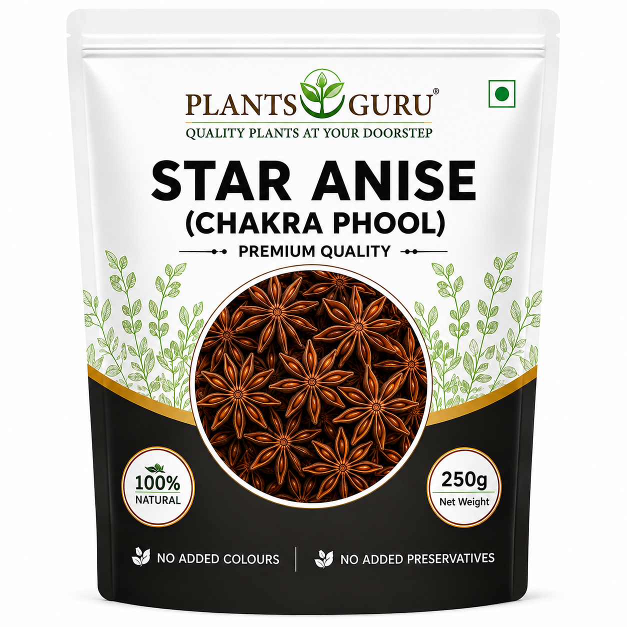 Plants Guru Star Anise (Chakra Phool) 250g | Premium Whole Star Anise | Naturally Dried | No Added Colours | No Added Preservatives | Aromatic Spice for Biryani, Curries, Masala & Tea - Spices