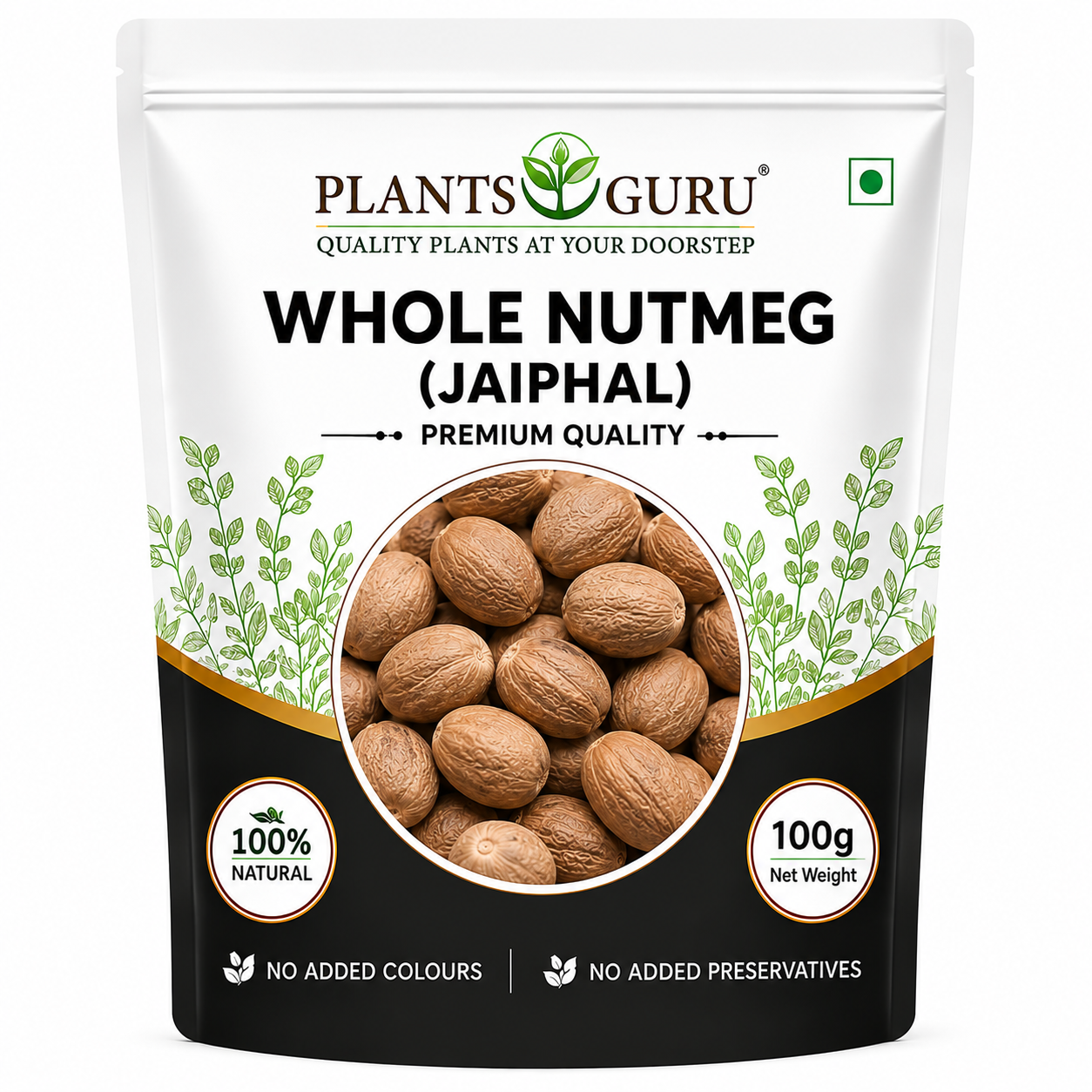 Plants Guru Whole Nutmeg (Jaiphal) 100g | Premium Whole Nutmeg | Naturally Dried | No Added Colours | No Added Preservatives | Aromatic Spice for Sweets, Curries, Baking & Masala-Spices