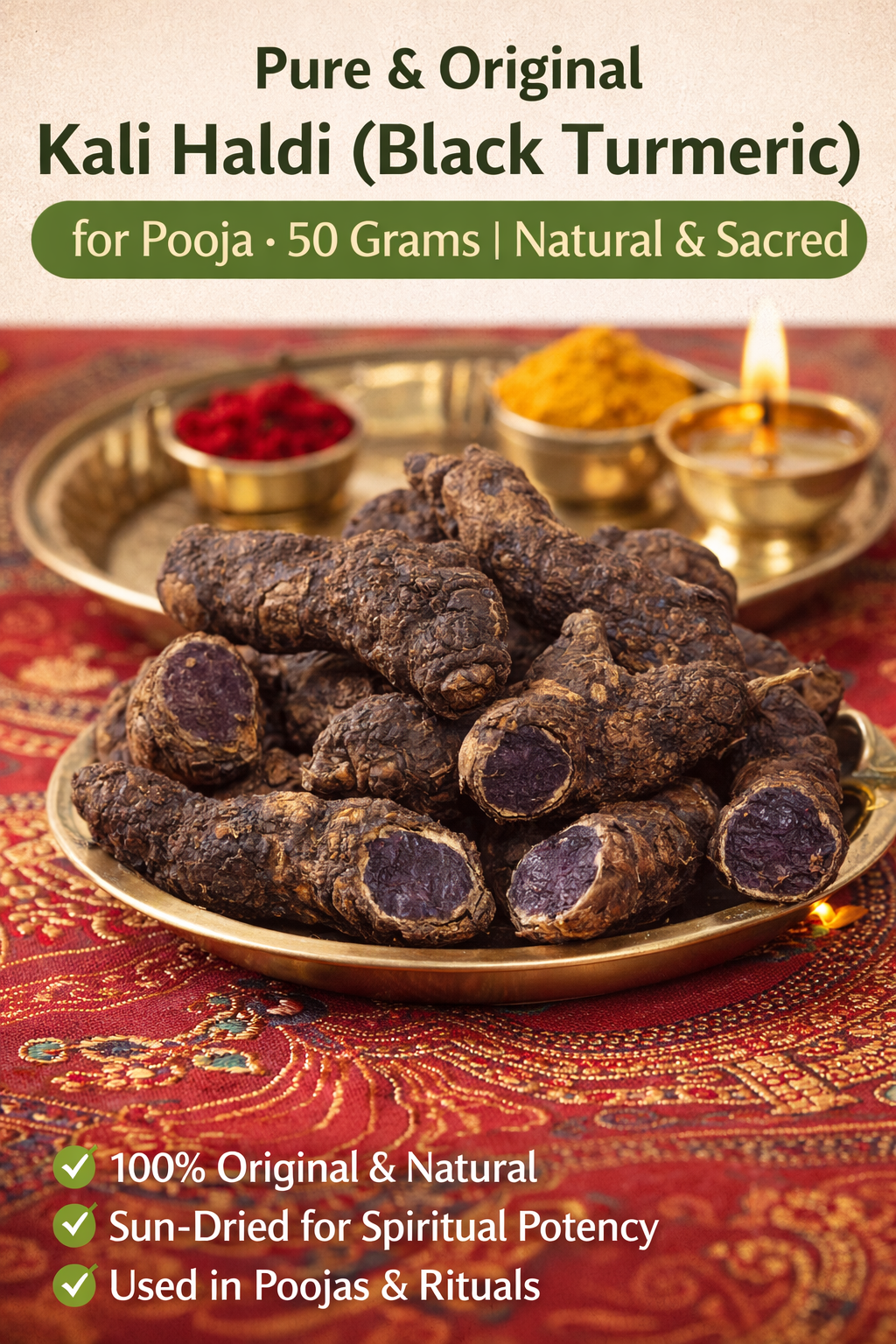 Pure & Original Kali Haldi (Black Turmeric) for Pooja – 50 Grams | Natural & Sacred - Rhizome & Bulbs