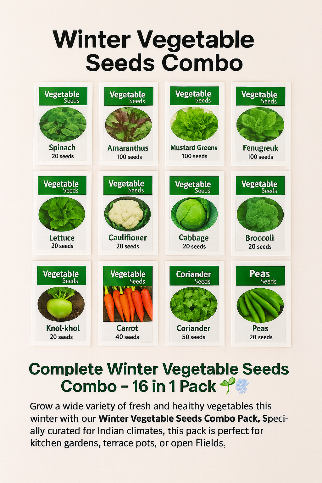 Complete Winter Vegetable Seeds Combo – 16 in 1 Pack 🌱❄️ - Vegetable Seeds